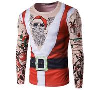 Camiseta Navidad Hombre Feo - Jersey Navideño Ugly T-Shirt Christmas Hortera Gracioso Sudaderas 3D Impresión Tops Sudadera Navideña Manga Larga Sweater Men Invierno Ropa Vino L