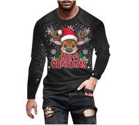 Camiseta Navidad Hombre Talla Grande Cuello Redondo Jersey Navideño Hombre Manga Larga con Estampado de Navideños Sueltos Casual Suéter de Navideña Cómoda Christmas Pullover Top Ugly Xmas Jumper