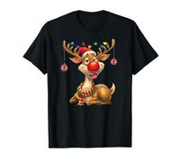 Camiseta Navideña con Lindo Reno Divertido Regalo Navidad Camiseta