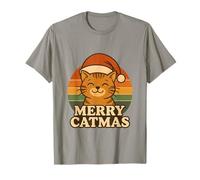 Camiseta navideña Funny Cat Christmas con Sombrero de Papá Noel con diseño de Merry Cat-mas Camiseta
