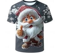 Camiseta navideña para hombre divertida T-Shirt con impresión 3D de Papá Noel Cuello redondo Manga corta Suéter navideño Xmas Algodón cómodo Camiseta de Navidad fea, O rojo., XXL