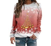 Camiseta navideña para mujer, tallas grandes, fea, sin capucha, camiseta copos de nieve, manga larga, roja, jerséis navideños divertidos, cuello redondo, reno, sudadera, top curvo, divertido, Rosa