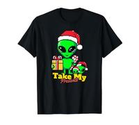 Camiseta navideña Retro con diseño de alienígenas con diseño de píxeles, de Take My Presents Camiseta gráfica económica, Hombre, Negro, M