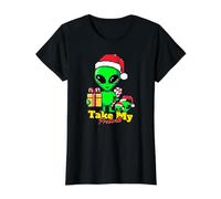Camiseta navideña Retro con diseño de alienígenas con diseño de píxeles, de Take My Presents Camiseta gráfica económica, Mujer, Negro, S