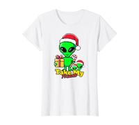 Camiseta navideña Retro con diseño de alienígenas con diseño de píxeles, de Take My Presents Camiseta gráfica económica, Mujer, Blanco, XL