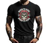 Camiseta Negra Born to Ride con Calavera y Casco de Motociclista - Estilo Vintage, 100% Algodón, Ideal para Motociclistas y Amantes de la Velocidad (FR/ES, Letras, XXL, Regular, Regular, Negro)