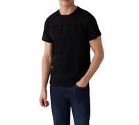 Camiseta Negra con Logo en Relieve, Manga Corta, Cuello Redondo (FR/ES, Letras, L, Regular, Regular, Negro)