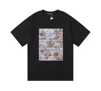 Camiseta Negra, Estampado Gráfico con Puesta del Sol - sobre - Diseño del Océano, Cuello De Tripulación De Manga Corta, Estilo De Ropa Callejera, Tela De Algodón Suave-color06||l