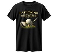 Camiseta negra 'Last Swing Before The Ring', Tema Golf, Humor Boda, Manga Corta, Negro , 3XL