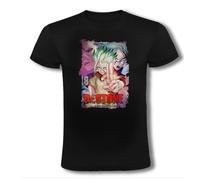 Camiseta Negra Manga dr Stone Temporada Cuatro Personajes Ciencia Moda Verano Tshirt
