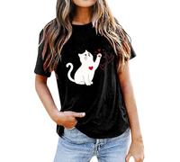 Camiseta Negra Mujer, T Shirt Mujer Algodon,Manga Corta con Diseño Moderno y Cuello Ideal para Uso Cotidiano Camiseta T-Shirts tee Tops