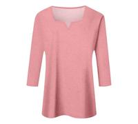 Camiseta Negra Simple Mujer Camiseta de Manga 3/4 con Cuello en V Diseño de Bloque de Color Elegante Casual Top de Verano Para Ocasiones Múltiples Camiseta Estampado Mujer Blanca, Rosa., S