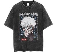 Camiseta Negro Lavado Unisex JJK Gojo Satoru Itadori Yuji Figura Impreso Camiseta Cosplay Anime Vintage Moda Verano Manga Corta tee Top