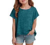 Camiseta niña,Camiseta Negra niña,Loose Cotton and Linen Short Sleeved T Shirts For Boys and Girls of All Ages Top (Blackish Green, 2-3 Years).