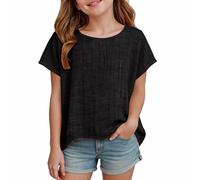 Camiseta niña,Camiseta Negra niña,Loose Cotton and Linen Short Sleeved T Shirts For Boys and Girls of All Ages Top (Black, 2-3 Years).