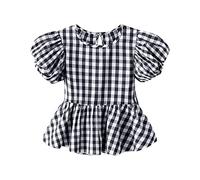 camiseta niña,camiseta negra niña,Top a cuadros de verano para s Dobladillo plisado Cuello Mangas Casual Exclusivo de 0 a 6 años Conjunto Short Y Top (Black, 18-24 Months).