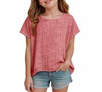 Camiseta niña,Camiseta Rosa niña,Loose Cotton and Linen Short Sleeved T Shirts For Boys and Girls of All Ages Top (Pink, 2-3 Years).