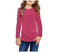 Camiseta niña,Camiseta Rosa niña,Túnica para niños pequeños y s, Cuello, ultrasuave, de Color sólido, de Manga Larga, Informal, con Botones Laterales Top Lencero Encaje (Hot Pink, 6-7 Years).