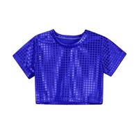 Camiseta Niña,Camisetas de Verano Manga Corta Brillante Moda Láser Top Niña Corto Cuello Redondo Color Sólido Tops Adolescente Brillo Blusa Que Deja Ver La Cintura Disfraces Chica 3-16 Años