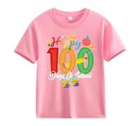 Camiseta niña,Girls and Boys Casual Short Sleeved T Shirt 1 Days of School Opening 1 Days Anniversary Personality Loose Short Sleeved Top Ochentero (Pink, 6-7 Years)