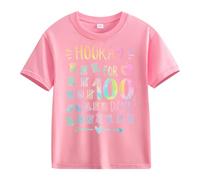 Camiseta niña,Girls and Boys Casual Short Sleeved T Shirt 1 Days of School Opening 1 Days Anniversary Personality Loose Short Sleeved Cuadros Top (Pink, 12-13 Years)