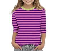 Camiseta Niña Ofertas,Camiseta Manga Larga Niña Basica Cuello Redondo Estampado de Rayas Camiseta Niños Camisetas Informales Manga 3/4 Blusa Lindo Camisa Ligero Casual Pullover Adolescentes 3-11 Años