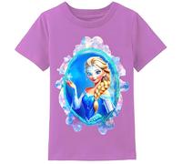 Camiseta Niña Pricesa del Reino de Hielo con Luz Led Brillante, Camisetas Niñas Princesas con Luces Led, Ropa Infantil Mágica y Elegante (FR/ES, Edad, 6 años, Regular, Morado)