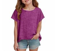 Camiseta niña,Ropa niña,Loose Cotton and Linen Short Sleeved T Shirts For Boys and Girls of All Ages Top (Purple, 2-3 Years).