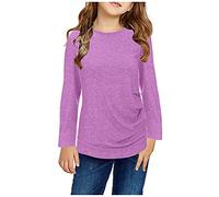 Camiseta niña,Ropa niña,Túnica para niños pequeños y s, Cuello, ultrasuave, de Color sólido, de Manga Larga, Informal, con Botones Laterales Top Lencero Encaje (Purple, 6-7 Years).