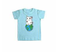 Camiseta niño/a "Un día mi gato dominará el mundo" color Azul