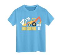 Camiseta Niño Camiseta de Manga Corta con Estampado de Excavadora para Niños Ideal para Jugar y Uso Diario en Deportes al Libre (Light Blue, 3-4 Years)