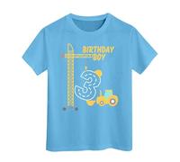 Camiseta Niño Camiseta de Manga Corta con Estampado de Excavadora para Niños Ropa Deportiva y Casual de Verano para Jugar y Actividades Diarias (Light Blue, 8-9 Years)