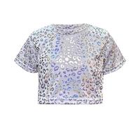 Camiseta Niño- Camisetas para Niños 8 Años Manga Corta Lentejuelas y Ombligo alscubierto s 2 a 16 años Ideal Uso Diario Fiestas y actuaciones (Silver 8-10Y)