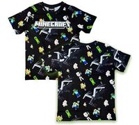 Camiseta niño Creeper Minecraft - Camiseta niño negra de algodón con impresión oficial - Camiseta niño Gadget Minecraft - Idea regalo para amantes del videojuego, Negro , 10 años