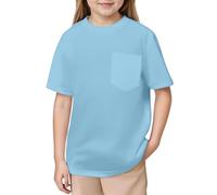 Camiseta Niño Manga Corta Camisetas de Malla para Niños con Cuello y Bolsillo - Prendas Básicas Unisex de Manga Corta para Actividades Diarias (Light Blue, 2-3Years)