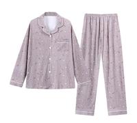 Camiseta Noche Mujer Grande 2026 Nueva Top Con Botón Pijamas Impreso Con Patrón Loungewear Hogar Diario Ropa De Dormir Casual Pijama Conjunto De Pijama Mujer Linda 2 Piezas, azul, XXL