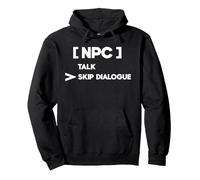 Camiseta NPC Skip Dialogues | Camiseta Divertida para Juegos Sudadera con Capucha, Unisex para Adultos, Negro, M