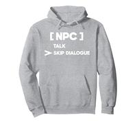 Camiseta NPC Skip Dialogues | Camiseta Divertida para Juegos Sudadera con Capucha, Unisex para Adultos, Gris Jaspeado, M