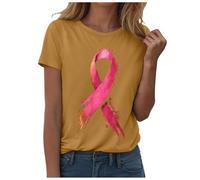 Camiseta Octubre Rosa Mujer Impreso Cinta Rosa Cáncer de Mama Camisetas Contra el Mazo de Octubre Camisetas de Manga Corta Cuello Redondo Camisa Tops Chic Y Elegante Top Grande Tamaño, B-Amarillo., S