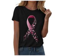 Camiseta Octubre Rosa Mujer Impreso Cinta Rosa Cáncer de Mama Camisetas Contra el Mazo de Octubre Camisetas de Manga Corta Cuello Redondo Camisa Tops Chic Y Elegante Top Grande Tamaño, A-le negro, L