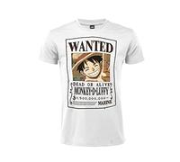 Camiseta One Piece Sombrero de paja. Modelo Wanted Buscado Monkey D. Luffy. Algodón. Unisex. Blanco. Adulto Niño, Color blanco., XXL
