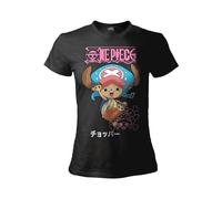 Camiseta One Piece Tony Tony Chopper. Camiseta de mujer con sombrero de paja. Camiseta oficial con impresión frontal., Negro , L