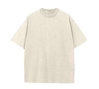 Camiseta Oversize Hombre, Relaxed Fit Camiseta Algodon Hombre, Wash Solid Vintage Básica de Manga Corta(Beige L)