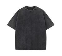 Camiseta Oversize Hombre, Relaxed Fit Camiseta Algodon Hombre, Wash Solid Vintage Básica de Manga Corta(Negro M)