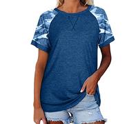Camiseta Oversize para mujer, camuflaje alto, manga corta, con diseño de camiseta ligera, informal, de corte holgado, transpirable, camiseta estampada elegante, camiseta de cuello redondo, azul oscuro