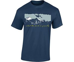 Camiseta para actividades al aire libre: What is Gravity ?,Montañismo, escalada, montañismo, senderismo, camping, naturaleza, escalada alpino, regalo para hombre y mujer, azul vaquero, M