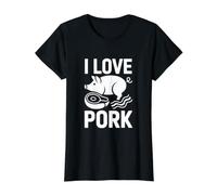 Camiseta para Amantes de la Carne I Love Pork Pig Bacon Camiseta gráfica económica, Mujer, Negro, XL