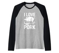 Camiseta para Amantes de la Carne I Love Pork Pig Bacon Camiseta Manga Raglan