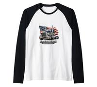 Camiseta para Conductor de camión con Bandera de Estados Unidos, Fabricada en América Camiseta Manga Raglan