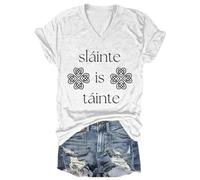 Camiseta para el día de San Patricio para mujer, divertida camiseta estampada de trébol de la suerte irlandesa, informal, holgada, Irlanda, día de San Patricio, para festividades, fiestas, blanco, L